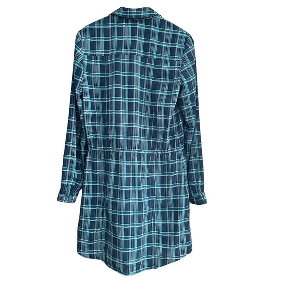 Marabelle Blue Green Plaid Cinch Waist Shirt Dress - Picture 10 of 10